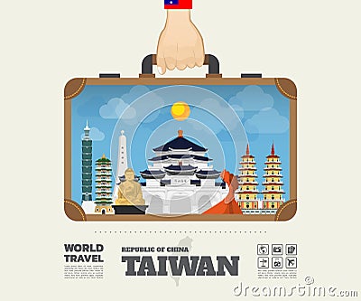 Hand carrying Taiwan Landmark Global Travel And Journey Infographic Bag. Vector Flat Design Template.vector/illustration.Can be u Vector Illustration