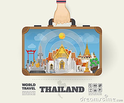 Hand carrying Thailand Landmark Global Travel And Journey Infographic Bag. Vector Flat Design Template.vector/illustration.Can be Vector Illustration