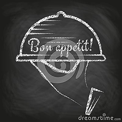 Hand carrying a tray with a food dome, chalkboard background Vector Illustration