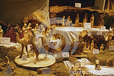 Hand carved wooden figures for nativity creche Editorial Stock Photo