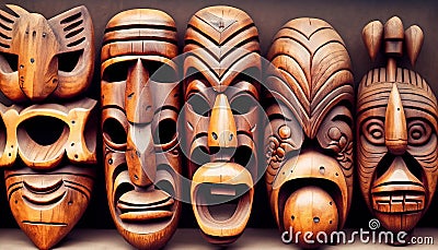 hand carved wooden ritual masks Stock Photo