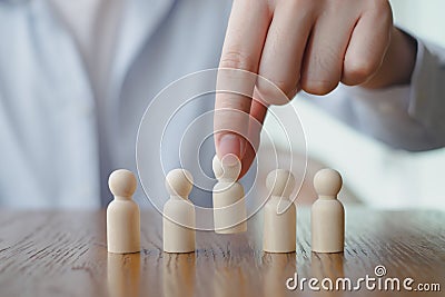 Hand Choose figure standing out from the group of crowd. Business hiring and recruitment selection. Stock Photo