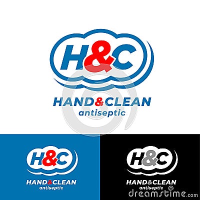 Hand and Clean. H & C monogram into rounded badge like clean cloud. Hand antiseptic medicine product. Vector Illustration