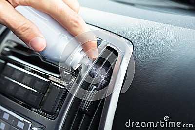 Hand Cleaning Air Conditioner Stock Photo