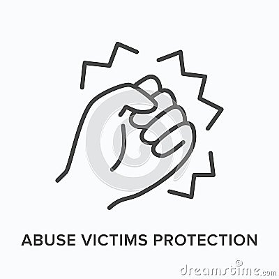 Hand clenched into a fist flat line icon. Vector outline illustration of violence victim protection, domestic abuse Vector Illustration