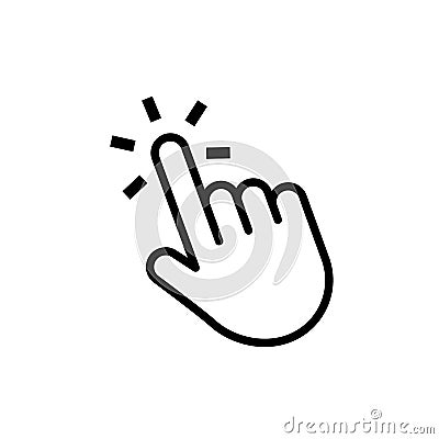 Hand click button. Mouse cursor. Web pointer press or touch website element. Vector computer navigation. Thin line icon Vector Illustration