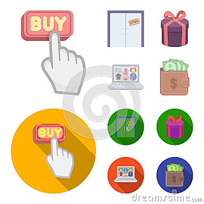 Hand, click, elevator, gift, box, door, online store and other equipment. E commerce set collection icons in cartoon Vector Illustration