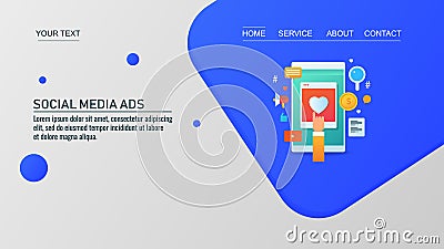 Digital advertising on social networking channel, content marketing, digital ad promotion, vector web banner. Vector Illustration