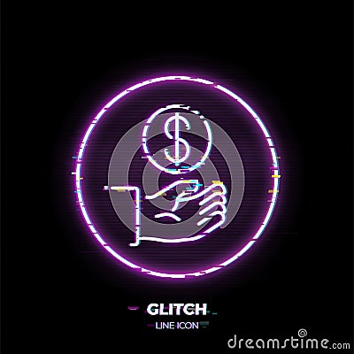 Hand with coin line art vector icon. Outline symbol of payment Vector Illustration