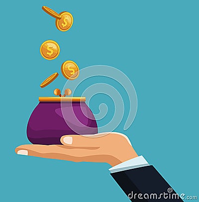 Hand with coin purse Vector Illustration