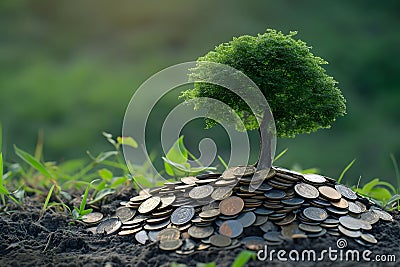 Hand Coin tree The tree grows on the pile Stock Photo