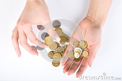 Hand with coins Stock Photo