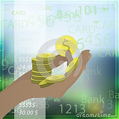 HAND coins a lot of dollar HOLD ON THE PHONE Stock Photo