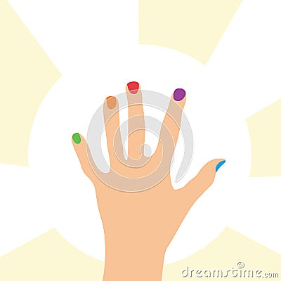 Hand with colorful nails Vector Illustration