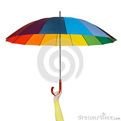 Hand with colorful umbrella Stock Photo