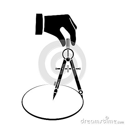 Hand with compass for drawing silhouette Vector Illustration