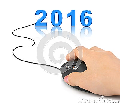 Hand with computer mouse and 2016 Stock Photo