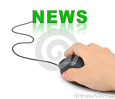 Hand with computer mouse and word News Stock Photo