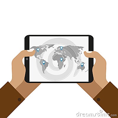 Hand Connecting World on a Tablet. Vector illustration Vector Illustration