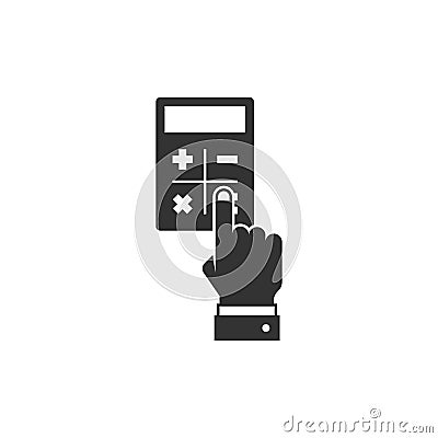 Hand considers on the calculator Vector Illustration