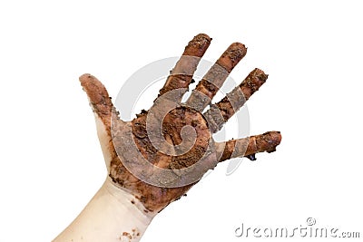 Hand covered in chocolate or mud Stock Photo