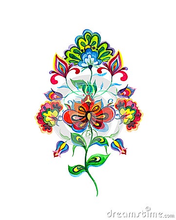 Hand crafted flowers of Eastern Europe. Watercolor bouquet - motif for embroidery Stock Photo