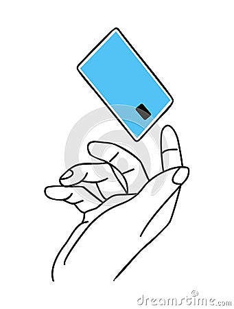 Hand with credit or debit plastic bank card. Vector Illustration