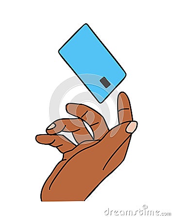 Hand with credit or debit plastic bank card. Vector Illustration