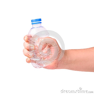 Hand Crushing Plastic Bottle Stock Photo