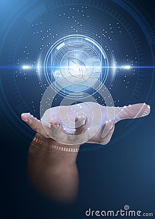 Hand With Cryptocurrency Hologram Stock Photo