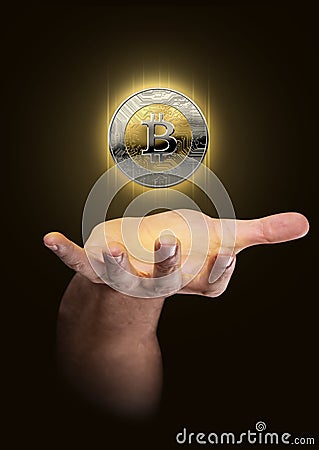 Hand With Cryptocurrency Hologram Stock Photo