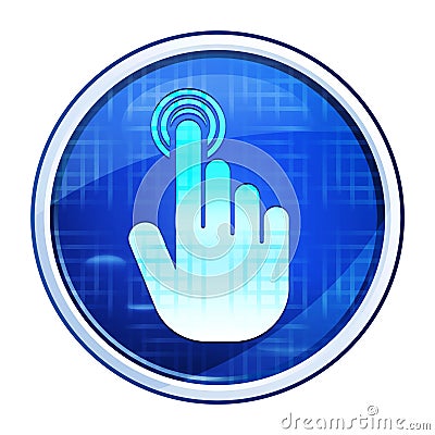 Hand cursor click icon futuristic blue round button vector illustration Cartoon Illustration