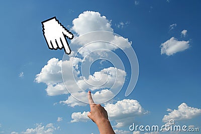 Hand with cursor on the sky Stock Photo