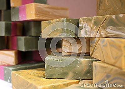 Hand Cut Colorful Bars of Soap in a Farmers Market Stock Photo