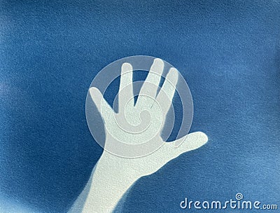 Hand cyanotype blue print. Abstract illustration Cartoon Illustration