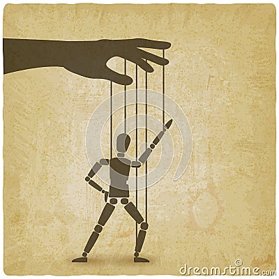 Hand with dancing puppet vintage background Vector Illustration