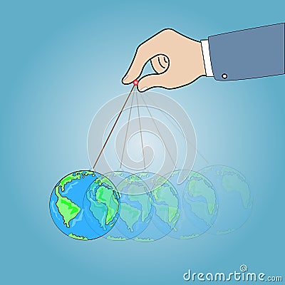 Hand with dangling globe Cartoon Illustration