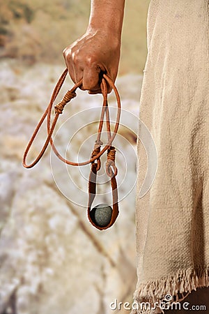 Hand of David Holding Slingshot Stock Photo