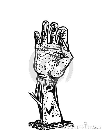 Hand of the dead. Halloween creeping zombie concept. Drawn engraved doodle sketch. Mystical Vector illustration for Vector Illustration