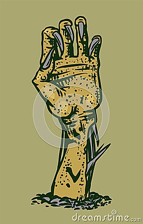 Hand of the dead. Halloween creeping zombie concept. Drawn engraved doodle sketch. Mystical Vector illustration for Vector Illustration