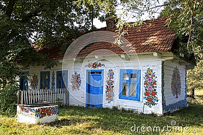 Hand decorated countryside house in Zalipie, Poland. Stock Photo