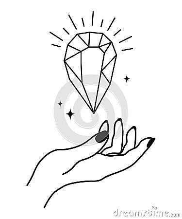 Hand with diamont isolated on a white background Vector Illustration