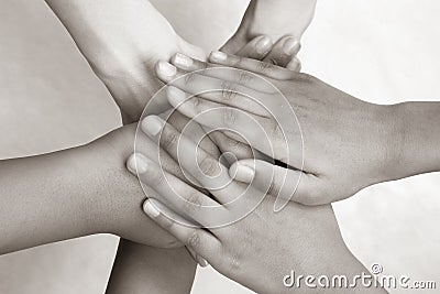 Hand different people stacked on top of each other Stock Photo