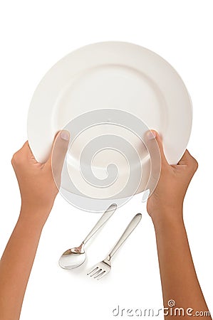 Hand with dinner plate Stock Photo