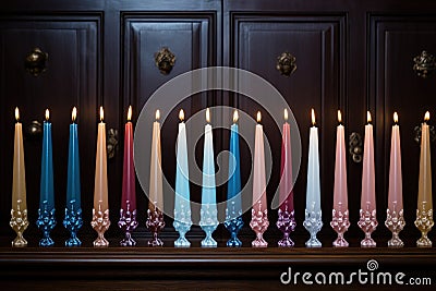 hand-dipped candles arranged in a row for hanukkah Stock Photo