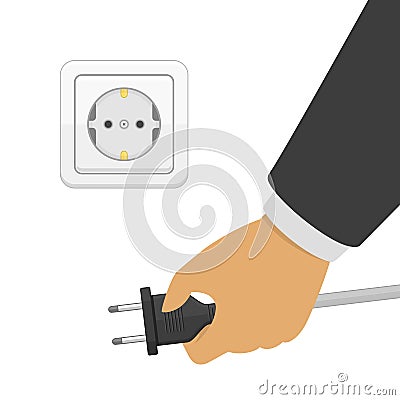 Hand disconnecting electric plug. Vector Illustration