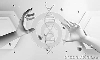 Hand with dna human helix molecules cell, research of science biological,man with blood structure genome Cartoon Illustration