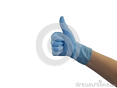 Hand of the doctor in the glove is isolated clinical blue Stock Photo