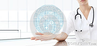 Hand doctor with medical icons Stock Photo