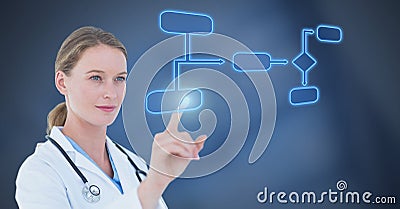 hand of a doctor touching blue wireframe Stock Photo